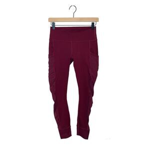 Fabletics Dark Red Leggings with Pockets